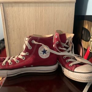 Burgundy high top Converse